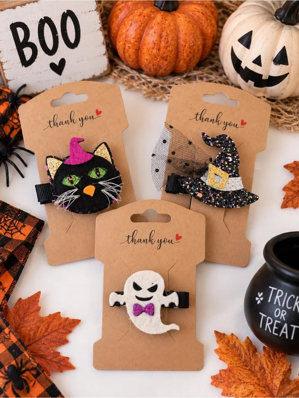 Halloween Hair Clips for Girls Witch Hat Ghost Black Cat Hair Clip